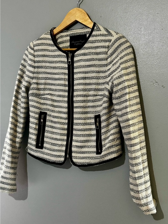 American Eagle Outfitters Jackets & Blazers - American Eagle Tweed Preppy Black and White Striped Zip-Front Blazer Jacket